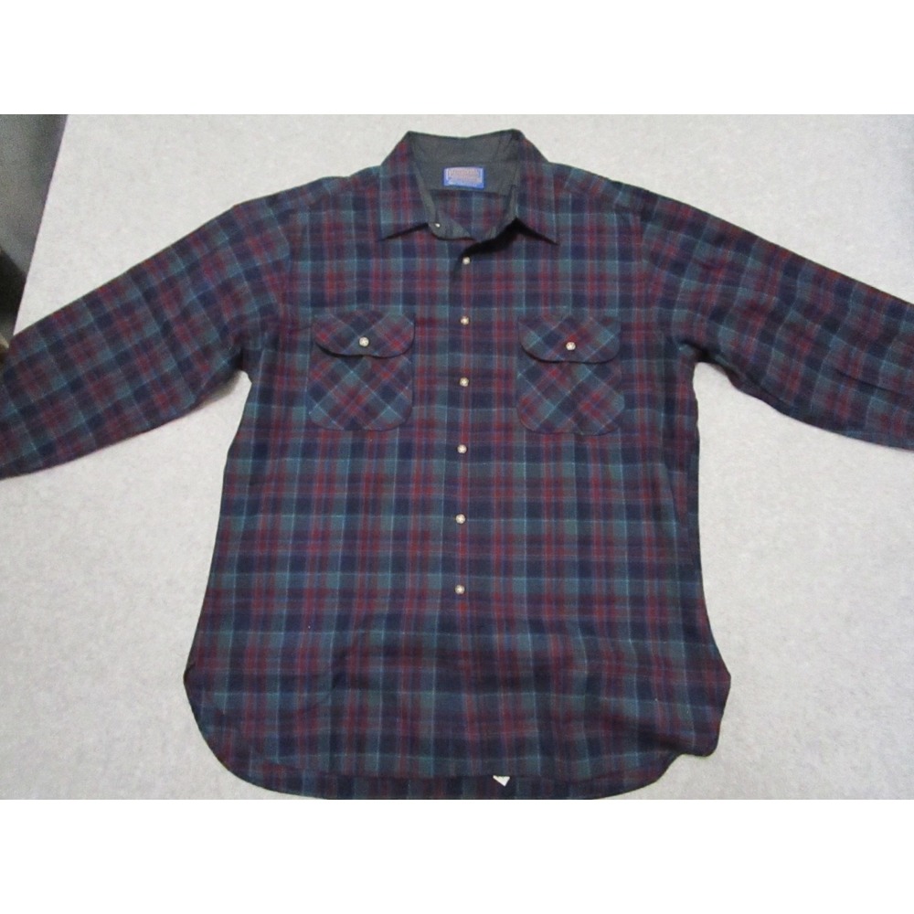 Pendleton Shirt Mens Extra Large Blue‎ Green Plaid Board Straight Hem VTG 80s